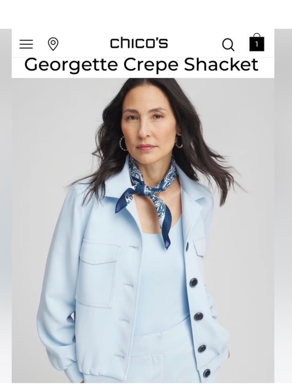 NWT Chicos Crepe Utility Blue Shacket Jacket Size 1. Medium